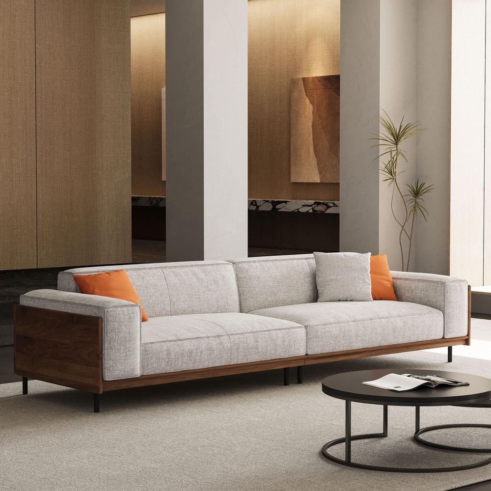 111.81" 3-Seat Upholstered Fabric Sofa with Wood Frame – Grey