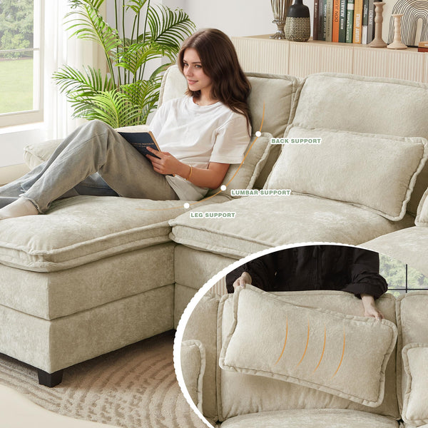 112" U-Shaped Modular Sectional Sofa with Double Chaise