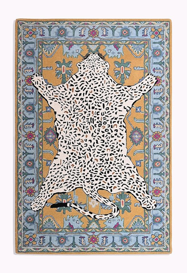 Leopard Print Wool Area Rug – Hand-Tufted, 5x8