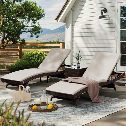 Outdoor Patio Chaise Lounge Set with Adjustable Backrest & Cushions