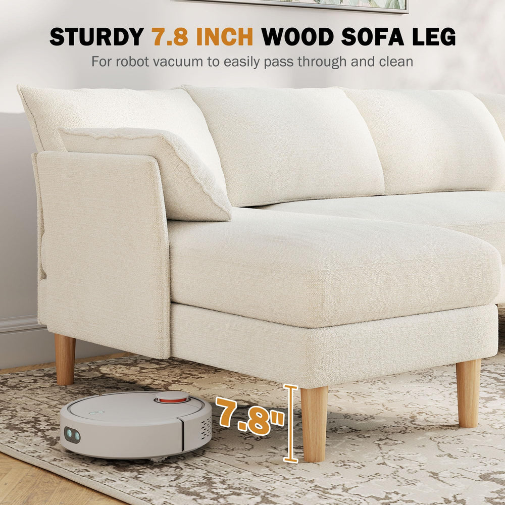 U-Shaped Sectional Sofa with Deep Seat – Chenille Fabric, 4-Seat, Beige