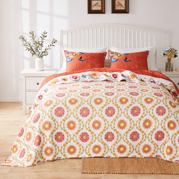 Topanga Quilted Bedspread Set – Folk Art Floral, Multiple Sizes