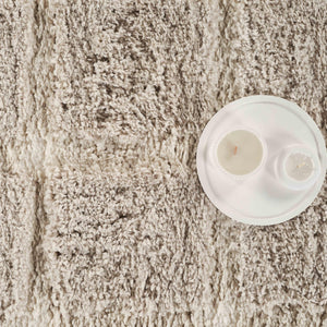 Cream Checkered Shag Area Rug – Polypropylene, High Pile, Multiple Sizes