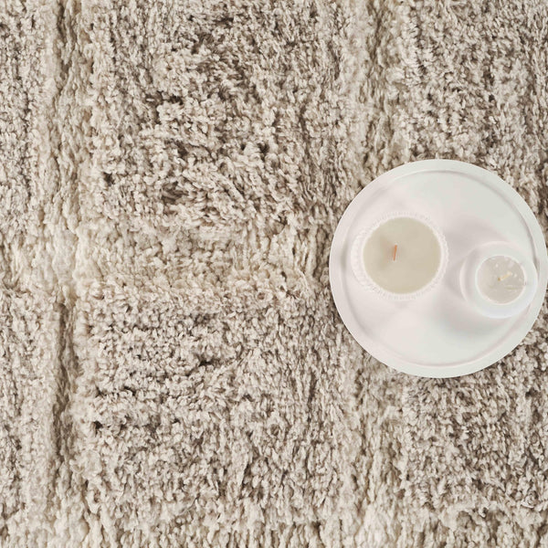 Cream Checkered Shag Area Rug – Polypropylene, High Pile, Multiple Sizes