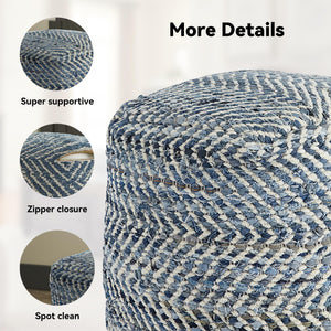 Chevron Handmade Woven Denim Pouf Ottoman