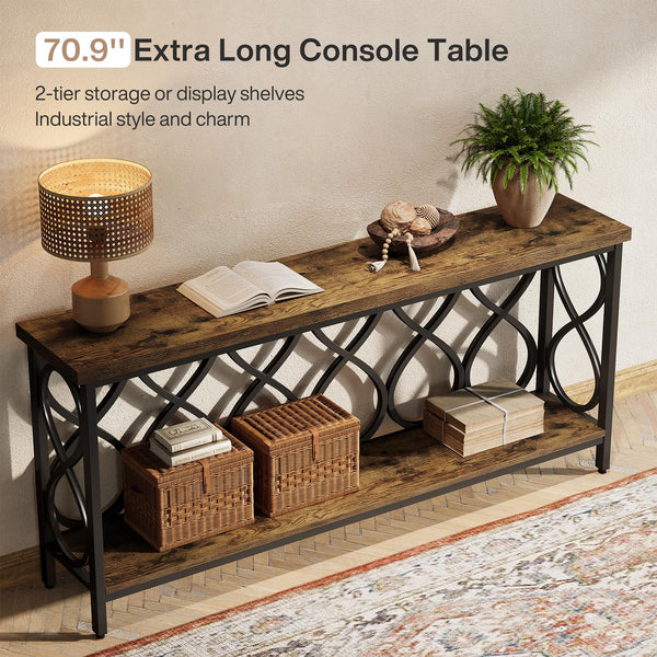 70.87" Industrial Console Table with Bottom Shelf