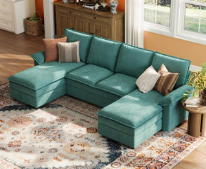 U-Shaped Modular Sectional Sofa with Double Chaise Lounge – 115" Chenille, 6-Seat