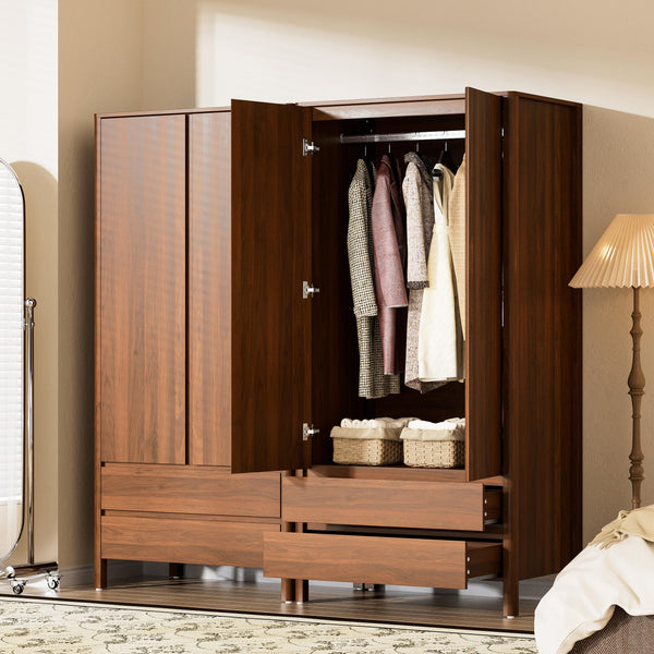 Tall Wardrobe Cabinet with Drawers and Hanging Rod