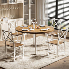 Drop-Leaf Round Dining Table Set for 4 with Chairs