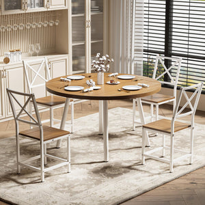 Drop-Leaf Round Dining Table Set for 4 with Chairs