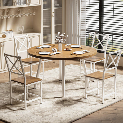Drop-Leaf Round Dining Table Set for 4 with Chairs