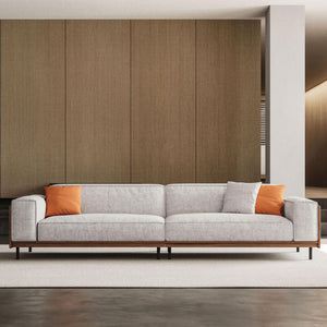 111.81" 3-Seat Upholstered Fabric Sofa with Wood Frame – Grey