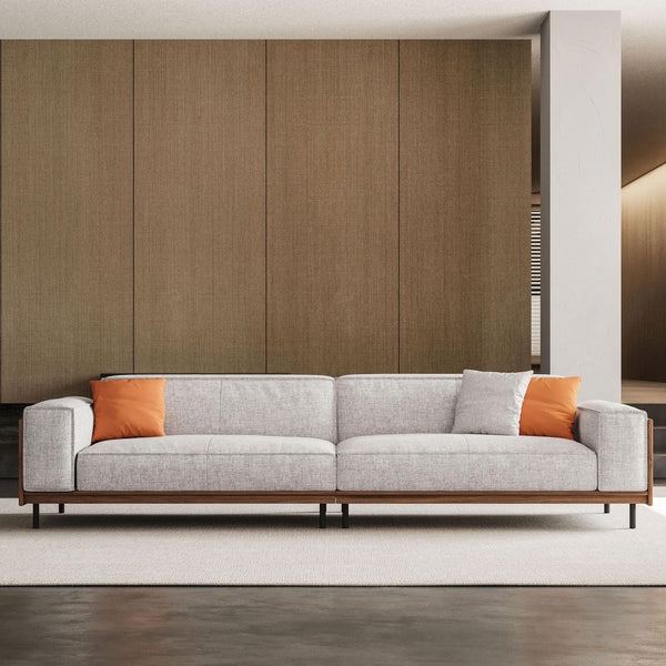 111.81" 3-Seat Upholstered Fabric Sofa with Wood Frame – Grey