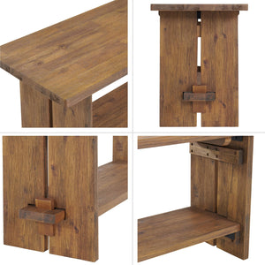 40" Entryway Bench with Storage Shelf – Solid Acacia Wood