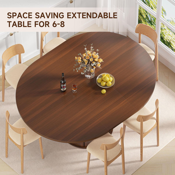 Extendable Round to Oval Dining Table with Storage Cabinet