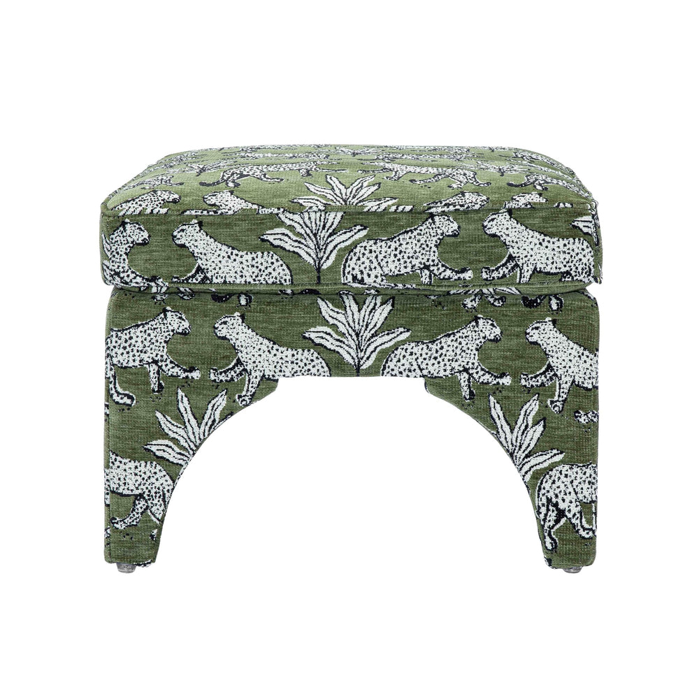 Square Jacquard Upholstered Ottoman with Wood Legs