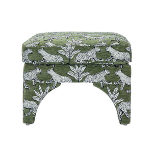 Square Jacquard Upholstered Ottoman with Wood Legs