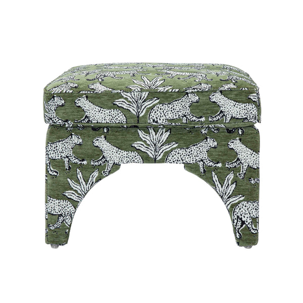 Square Jacquard Upholstered Ottoman with Wood Legs