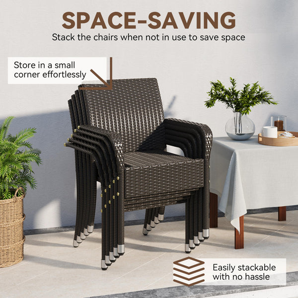 Stackable Outdoor Rattan Dining Chairs Set of 4 with Armrests