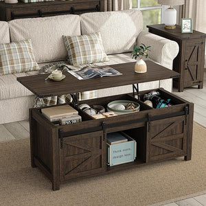 Lift Top Coffee Table with Storage & Sliding Barn Doors, Farmhouse