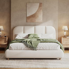 Linen Upholstered Platform Bed Frame with Curved Headboard