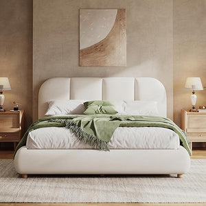 Linen Upholstered Platform Bed Frame with Curved Headboard