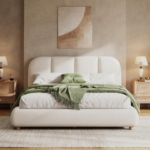Linen Upholstered Platform Bed Frame with Curved Headboard