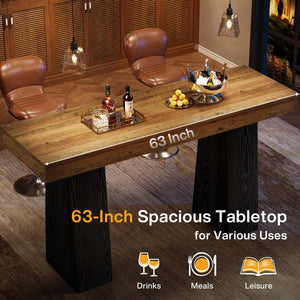 63-Inch Rustic Counter Height Bar Table
