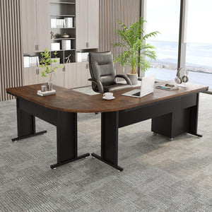 L-Shaped Executive Desk with Drawers & Rolling File Cabinet