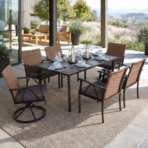 7-Piece Outdoor Patio Dining Set with Swivel Chairs & Umbrella Hole Table