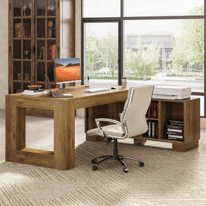 L-Shaped Executive Desk with Storage Cabinets & Shelves
