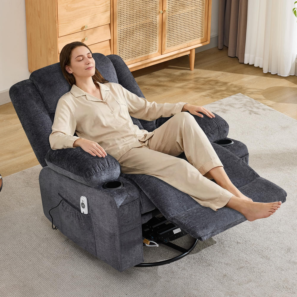 Oversized Swivel Rocker Recliner Chair with Massage & Heat