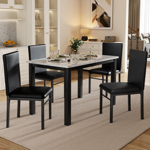 5-Piece Dining Table Set with Faux Marble Top & Metal Frame