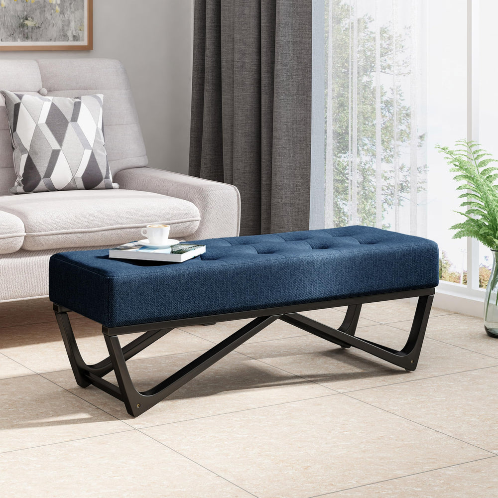 Button-Tufted Upholstered Ottoman Bench