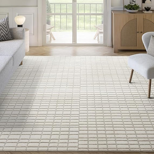 Cream Geometric Area Rug – Plush, Soft & Machine Washable