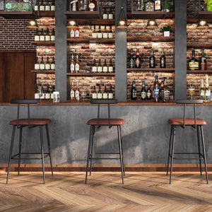 Industrial Bar Stools Set of 2 with PU Leather Cushion & Footrest