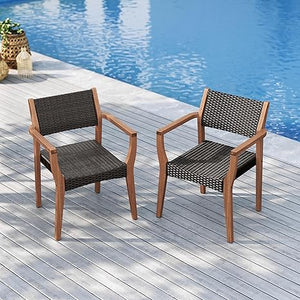 9-Piece Expandable Acacia Wood Patio Dining Set with Rattan Chairs