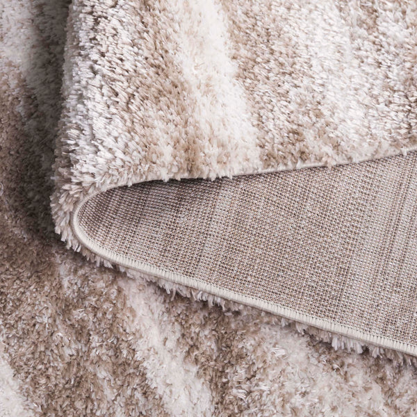 Shag Area Rug – Taupe & Ivory Geometric, Low-Shedding Plush Pile