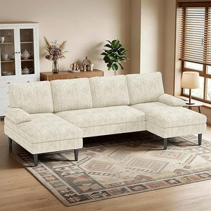 U-Shaped Sectional Sofa with Double Chaise Lounge, 101" Chenille 4-Seat Couch