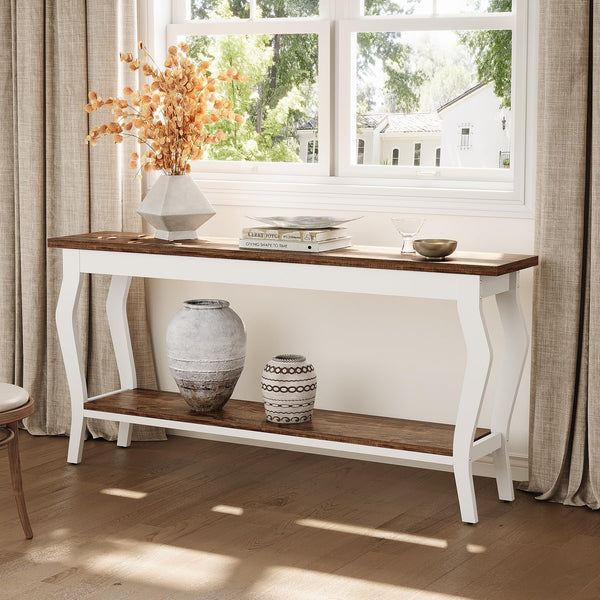 70.9" 2-Tier Console Table with Metal Legs – Brown & White
