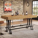 63" Counter Height Bar Table with Metal Footrest — Rustic Brown