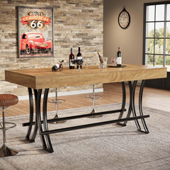 63" Counter Height Bar Table with Metal Footrest — Rustic Brown
