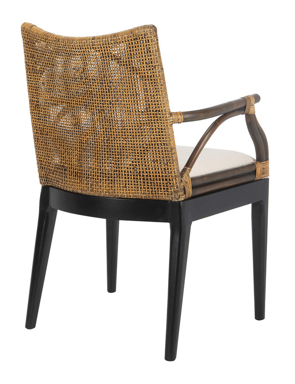 Solid Wood Rattan Arm Chair with Cotton Cushion