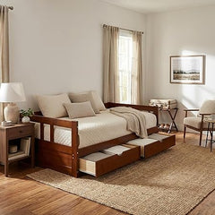 Twin to King Convertible Daybed with Trundle & Storage Drawers – Solid Pine Wood
