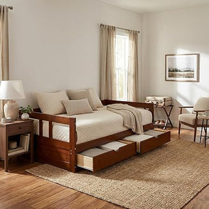 Twin to King Convertible Daybed with Trundle & Storage Drawers – Solid Pine Wood
