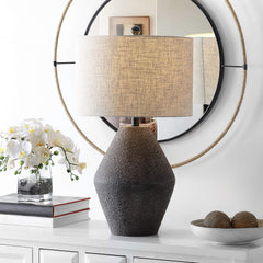 Modern Rustic Table Lamp with Oatmeal Drum Shade