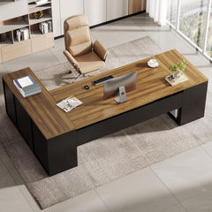 L-Shaped Executive Desk with File Drawers & Cabinet