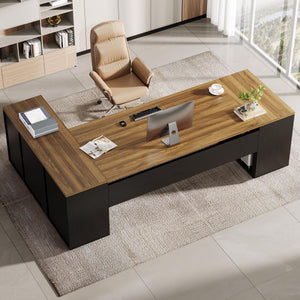 L-Shaped Executive Desk with File Drawers & Cabinet