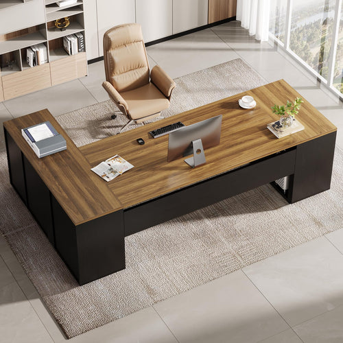 L-Shaped Executive Desk with File Drawers & Cabinet
