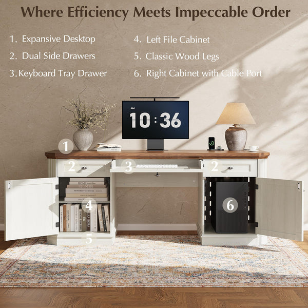 59" Victorian Executive Desk with Storage & Charging Station